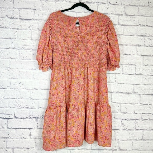 Wild Fable Pink Floral Fit & Flare Ruffle Puff Sleeve Tiered Smocked Dress XXL - Picture 5 of 15